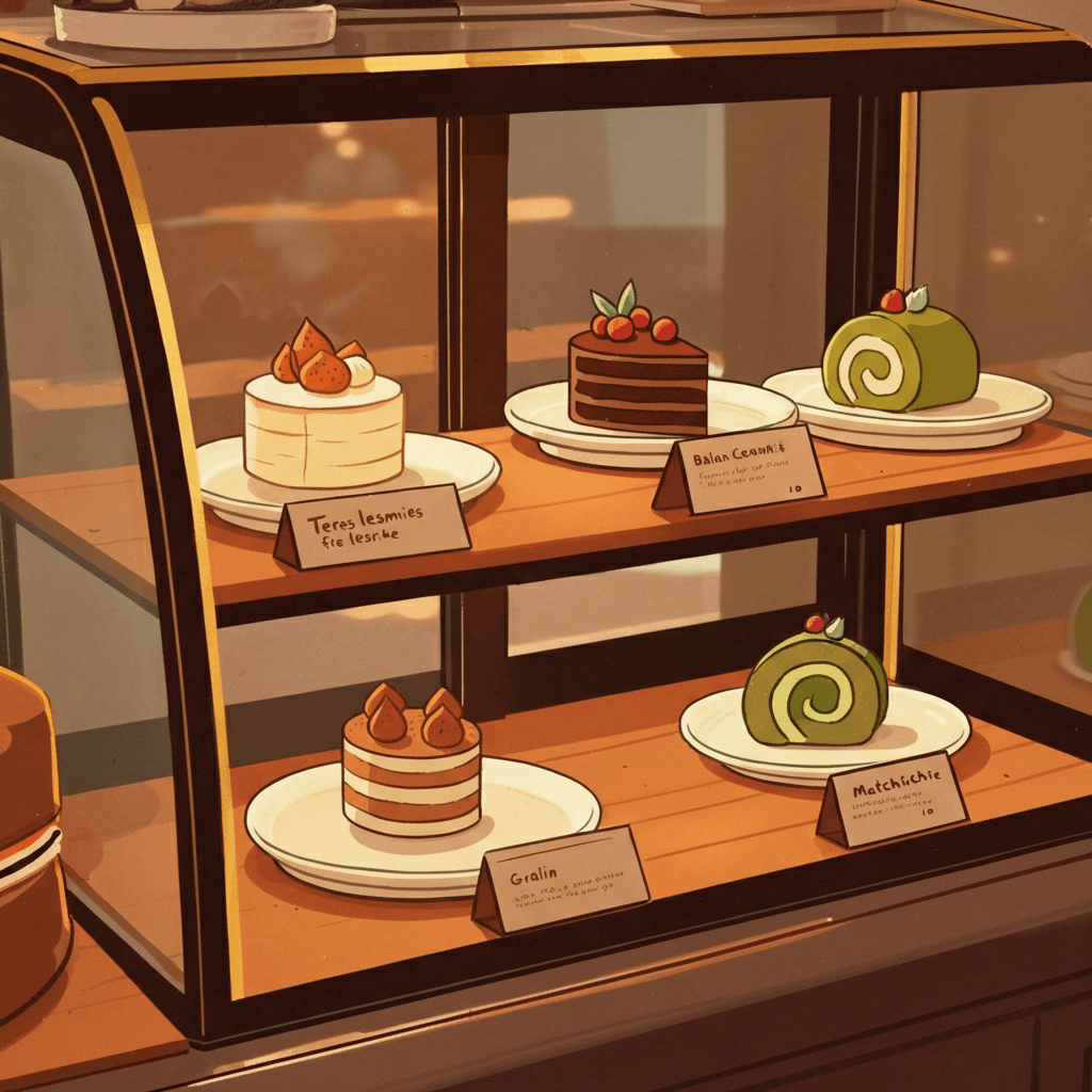Gateaux — display case closeup