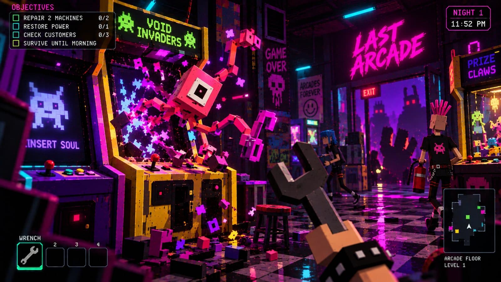 Arcade creature escaping from a cabinet during play