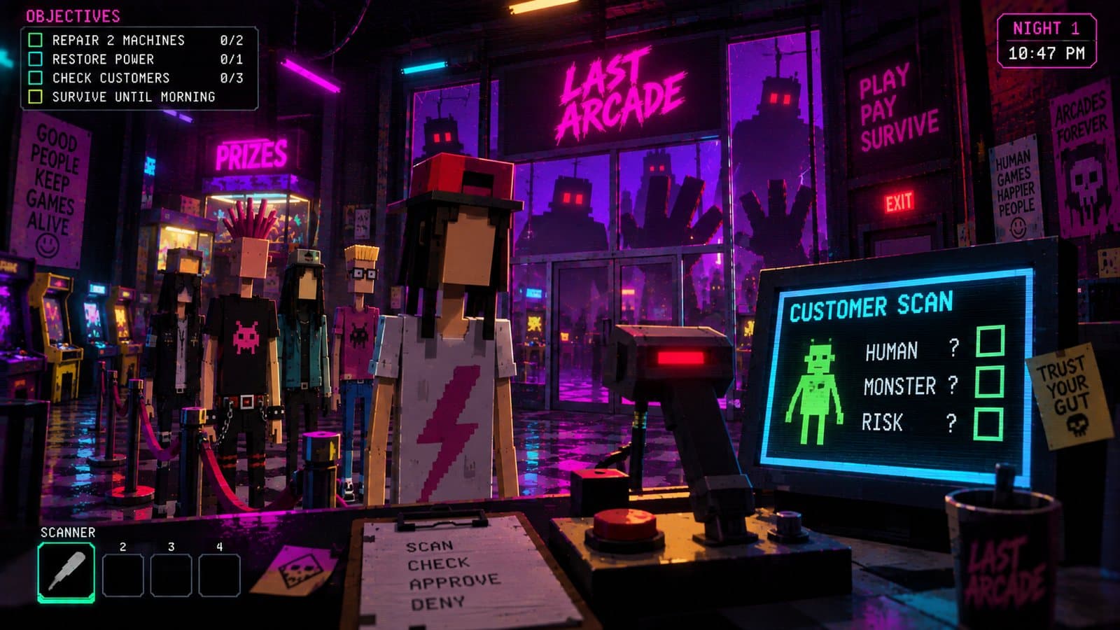 A survivor being scanned at the Last Arcade entrance
