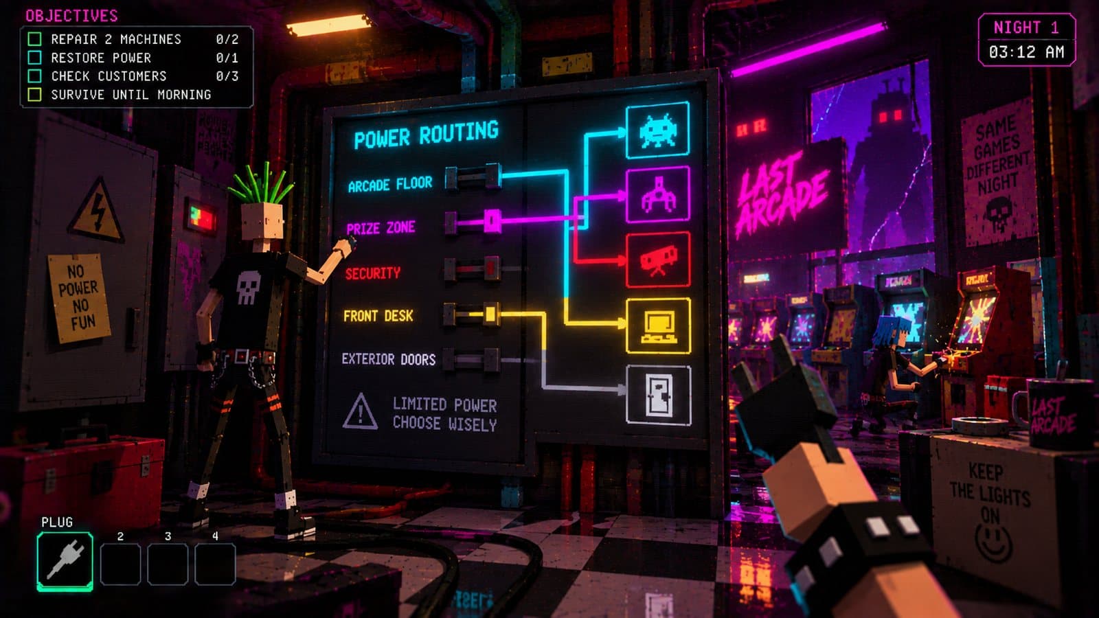 Last Arcade power routing and maintenance systems
